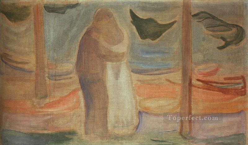 couple on the shore from the reinhardt frieze 1907 Edvard Munch Oil Paintings